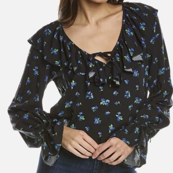 WeWoreWhat Tops - WEWOREWHAT BLACK RUFFLE FLORAL BLOUSE XL NEW WITH TAGS